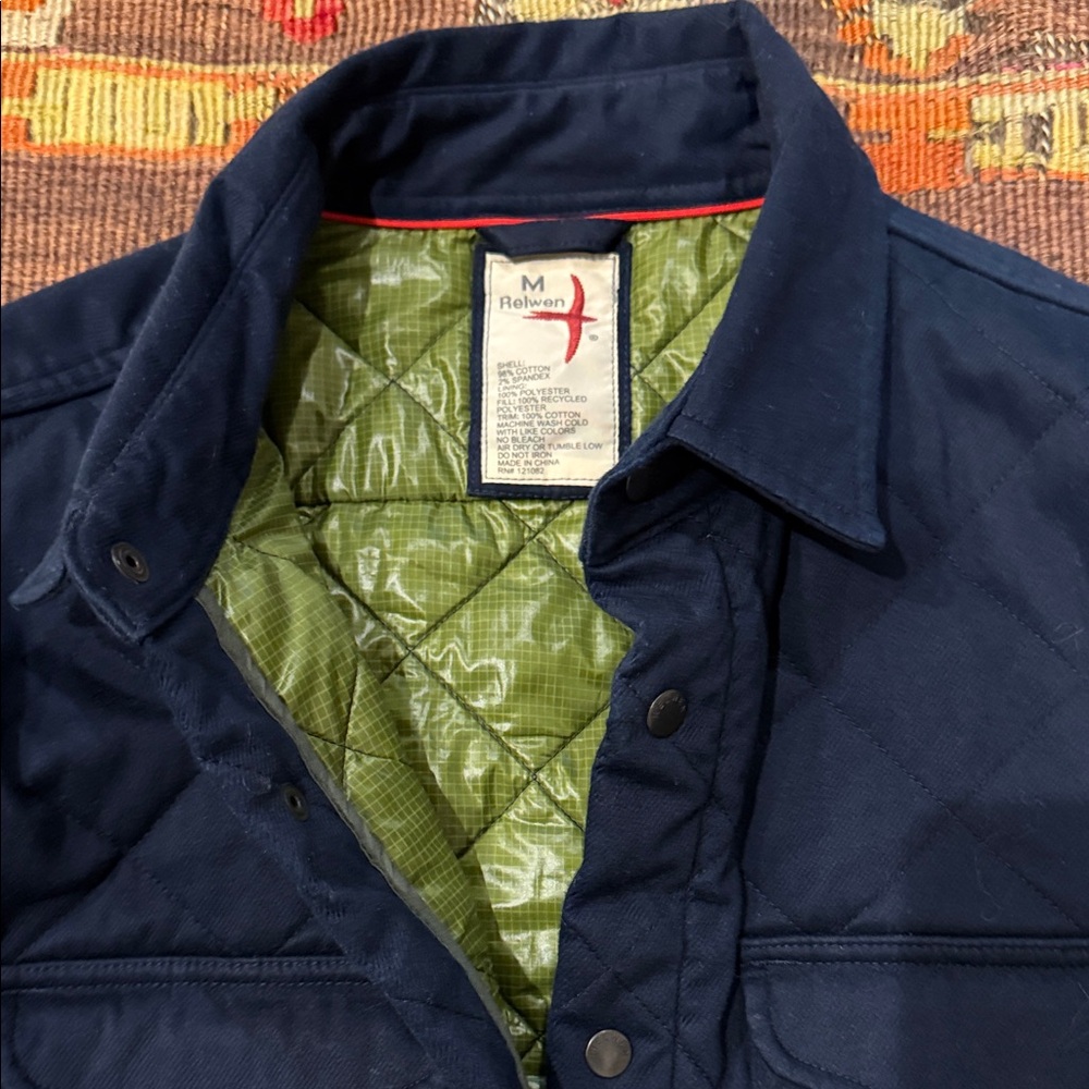 Relwen Navy Quilted Jacket with Green Lining - Picture 2 of 6